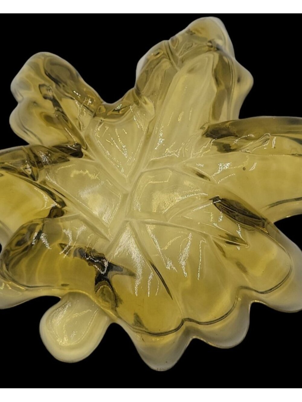 VTG Green Glass Maple Leaf Candy Dish Mid-Century Fall Trinket Bowl 8.5" X9" - Picture 2 of 13